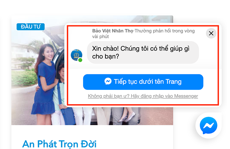 Liên hệ với tư vấn viên online qua Messenger